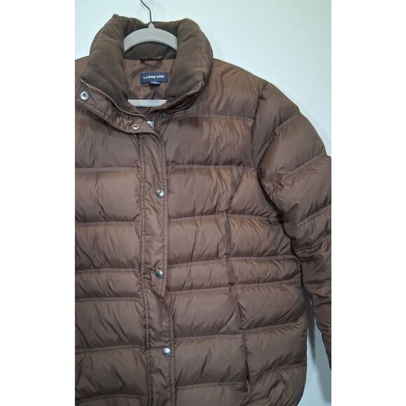 Lands end womens xl puffer down feather coat dark brown winter jacket chocolate - Picture 3 of 11
